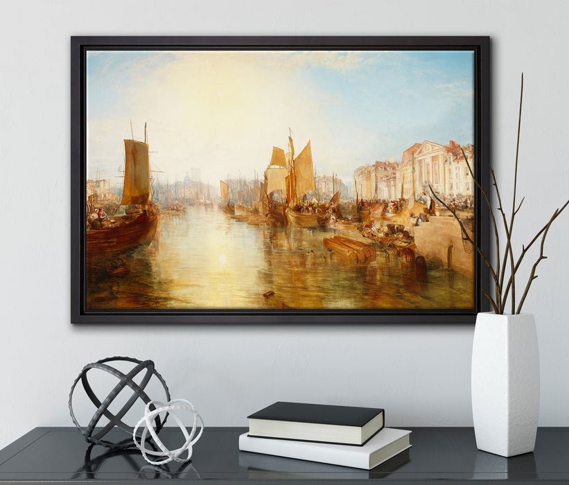 William Turner - The Harbor of Dieppe auf Leinwandbild gerahmt mit Kirschblüten