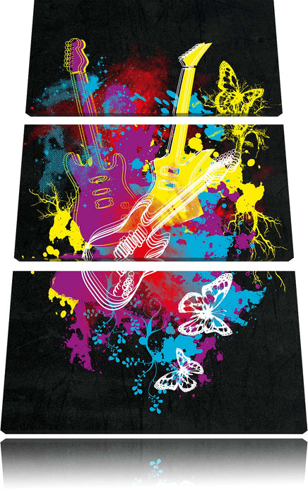 Guitar splatter black Leinwandbild 3 Teilig