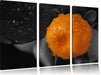 Orange mit Wassertropfen Leinwandbild 3 Teilig