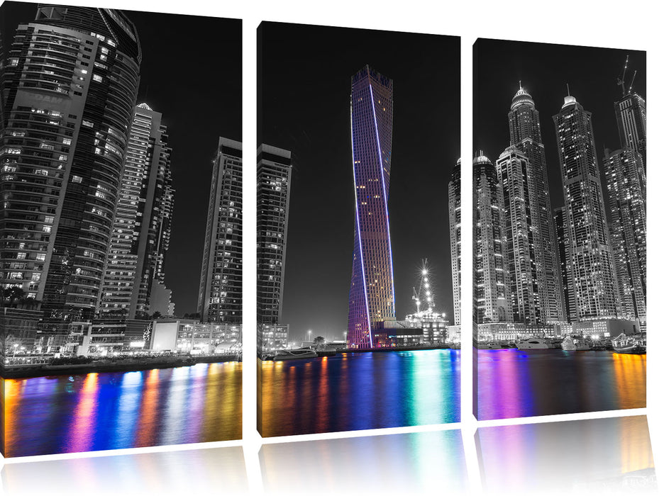 Skyline von Dubai bei Nacht Leinwandbild 3 Teilig