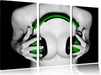 Dark Sexy girl grüne Kopfhörer Leinwandbild 3 Teilig
