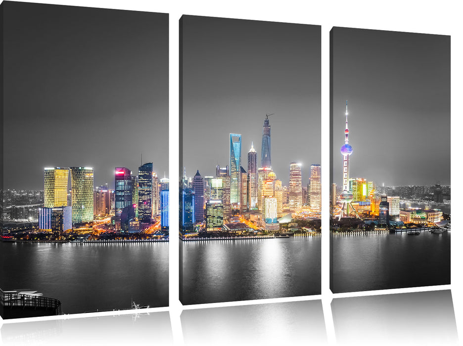 Shanghai Skyline bei Nacht Leinwandbild 3 Teilig