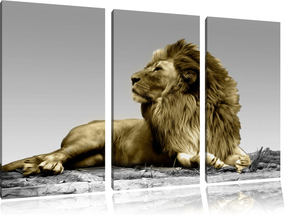 majestäischer Löwe auf Fels Leinwandbild 3 Teilig