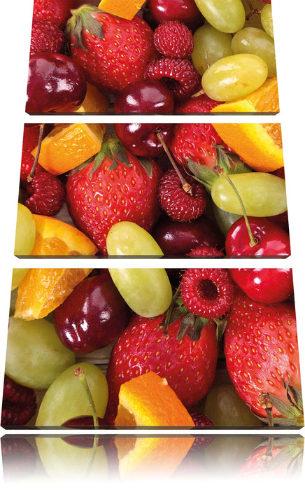 Früchtemix Erdbeeren Weintrauben Leinwandbild 3 Teilig
