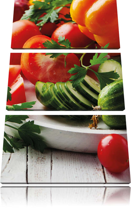 Obst Gemüse Gurke Tomaten Leinwandbild 3 Teilig