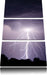 Einschlagender Blitz schwarz weiß Leinwandbild 3 Teilig