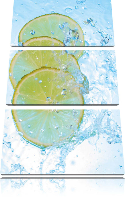 Zitrone fällt ins Wasser Leinwandbild 3 Teilig