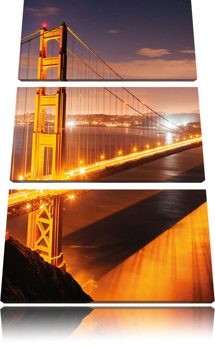 Golden Gate Bridge bei Nacht Leinwandbild 3 Teilig