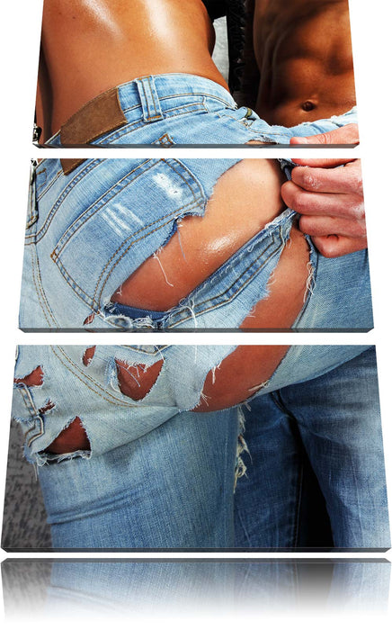 Sexy Pärchen Jeans Leinwandbild 3 Teilig