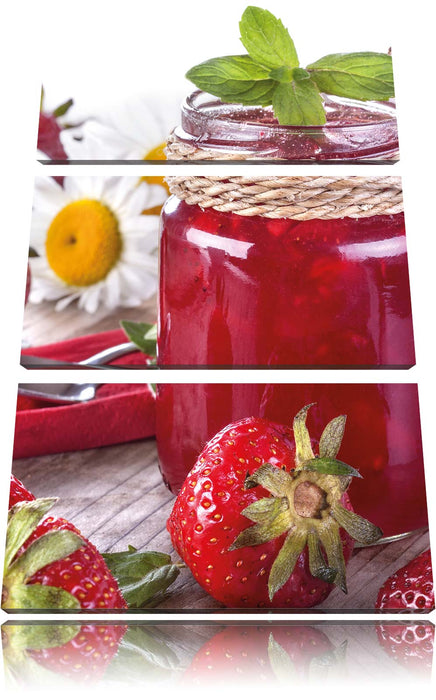 Glas mit Erdbeeren Leinwandbild 3 Teilig