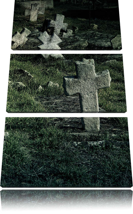 Friedhof schwarz weiß Leinwandbild 3 Teilig