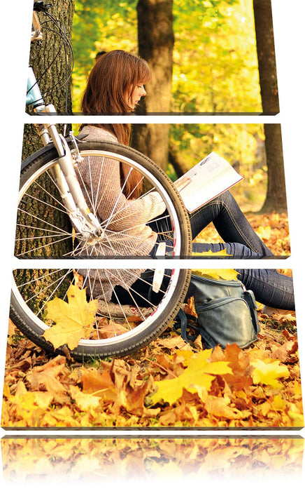 Teenager Girl with Bike Leinwandbild 3 Teilig