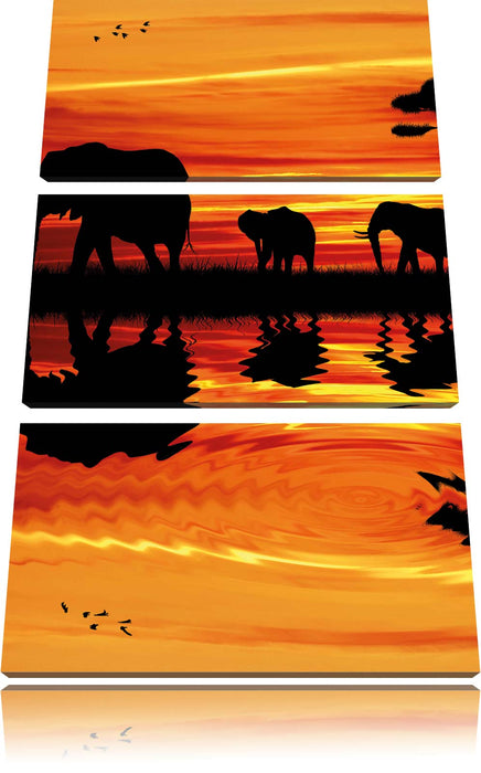 Afrika Elefant in Sonnenschein Leinwandbild 3 Teilig