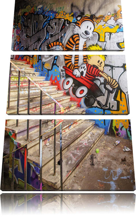 Coloured Streetart Graffiti Leinwandbild 3 Teilig