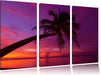Palme am Meer mit Sonnenuntergang Leinwandbild 3 Teilig