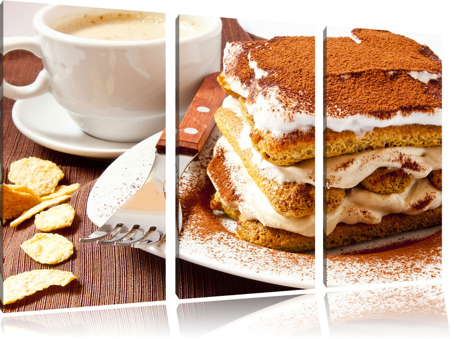 Leckeres Dessert mit Kaffee Leinwandbild 3 Teilig