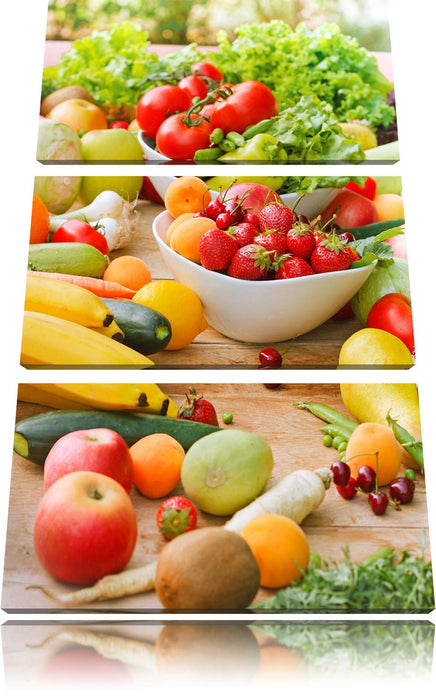 Buntes Obst und Gemüse Leinwandbild 3 Teilig