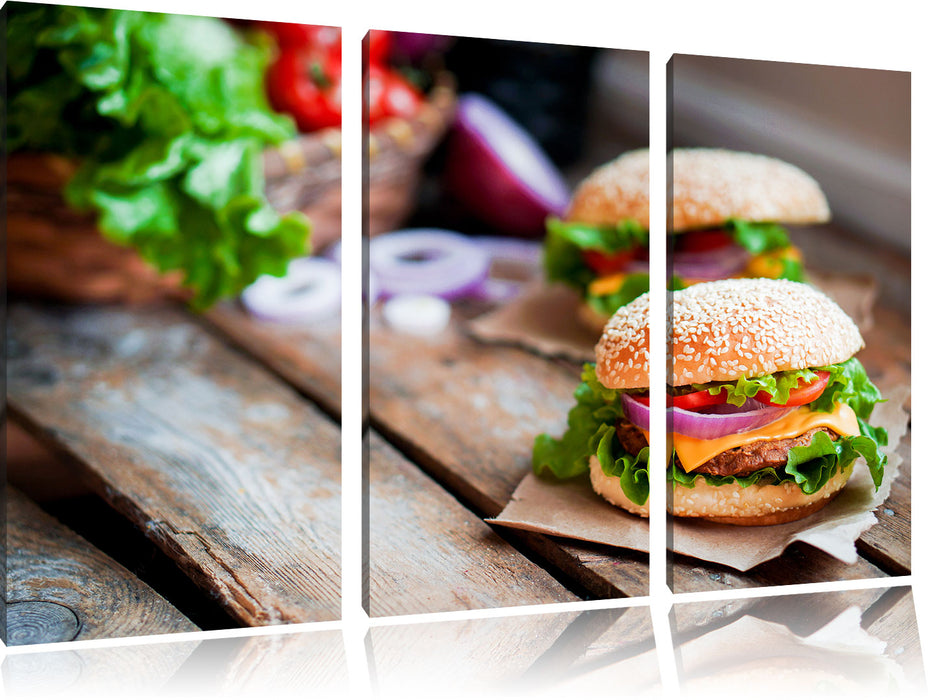 Leckere Burger Leinwandbild 3 Teilig