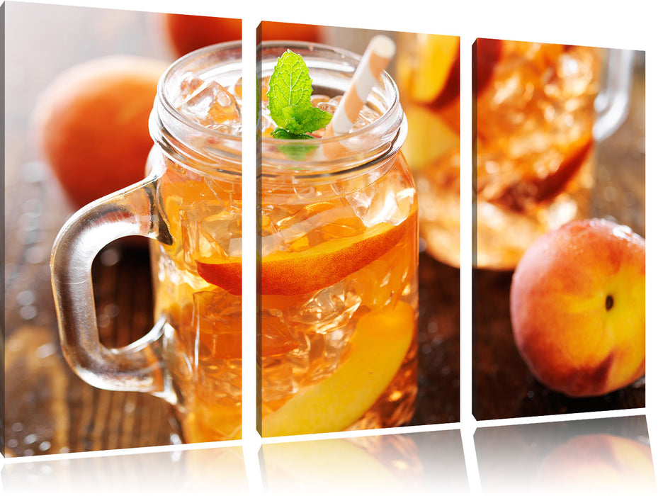 Erfrischender Pfirsicheistee Leinwandbild 3 Teilig