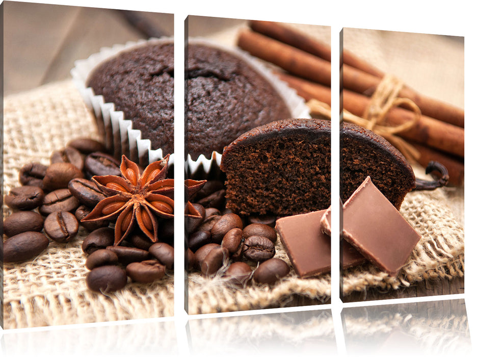 Leckere Schokomuffins Leinwandbild 3 Teilig