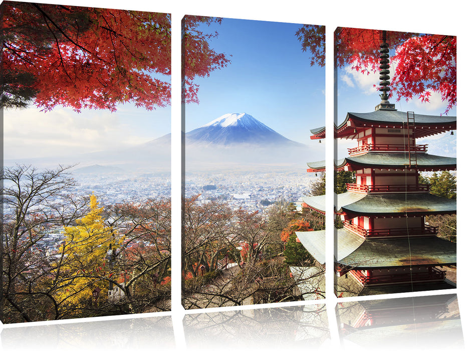 Japanischer Tempel im Herbst Leinwandbild 3 Teilig