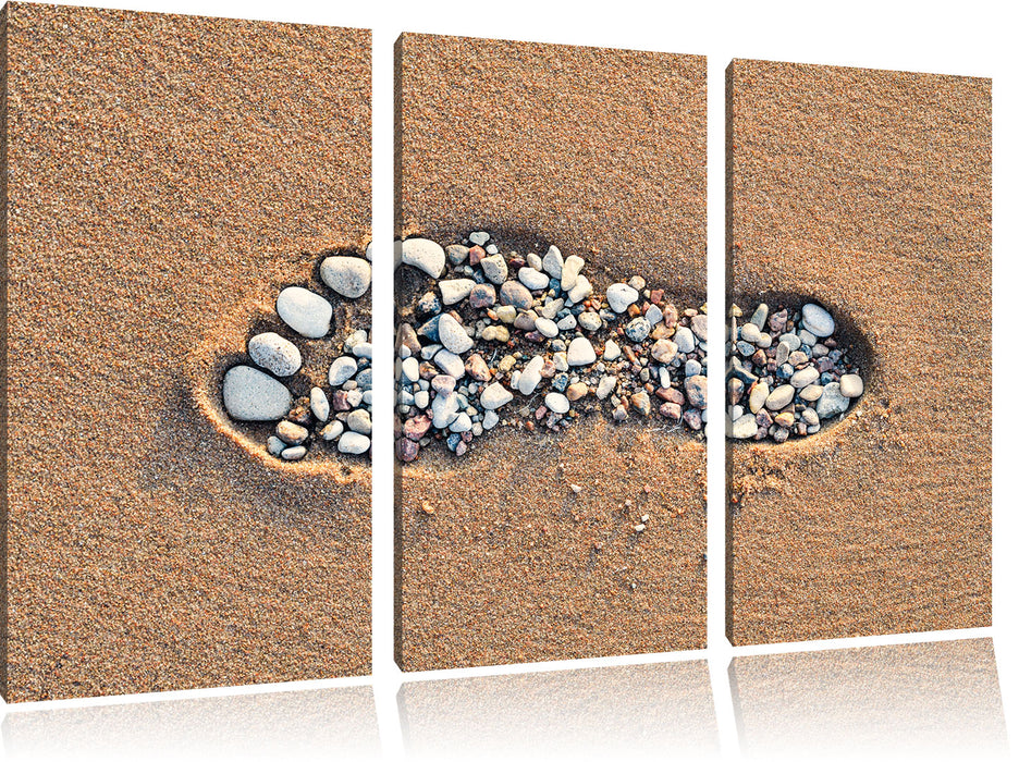 Fußabdruck im Sand Leinwandbild 3 Teilig