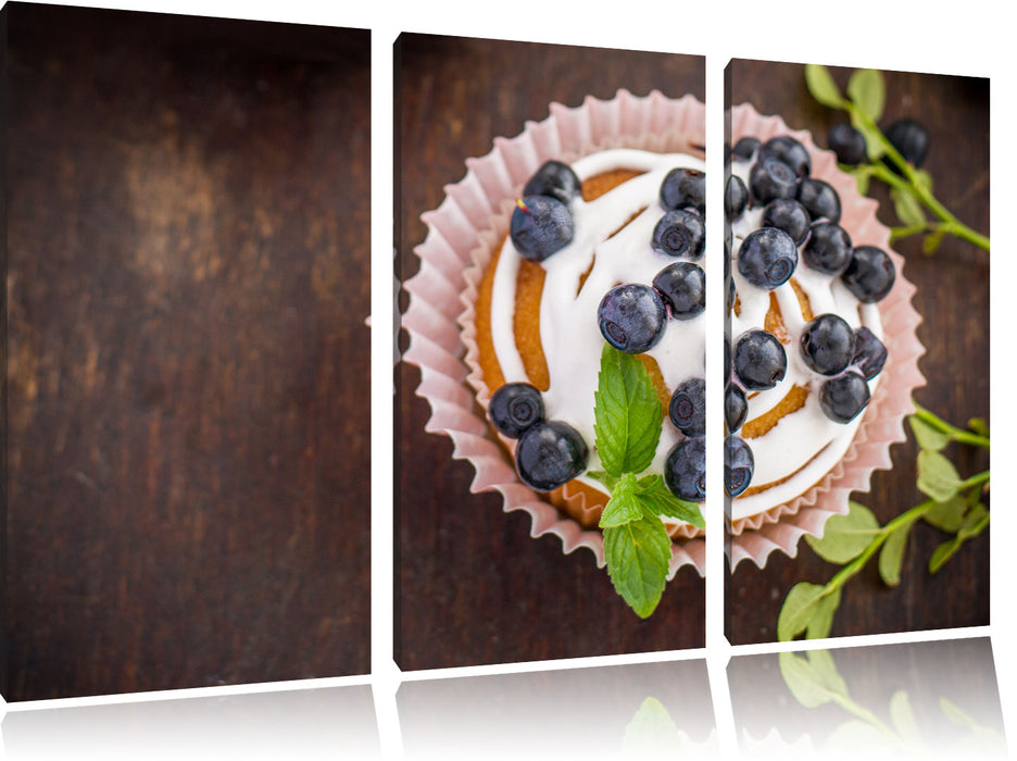 Heidelbeercupcake Leinwandbild 3 Teilig