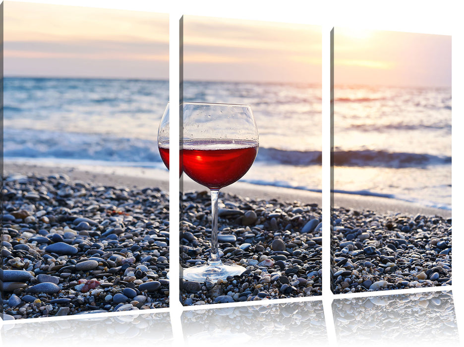 Weinglas am Strand Leinwandbild 3 Teilig