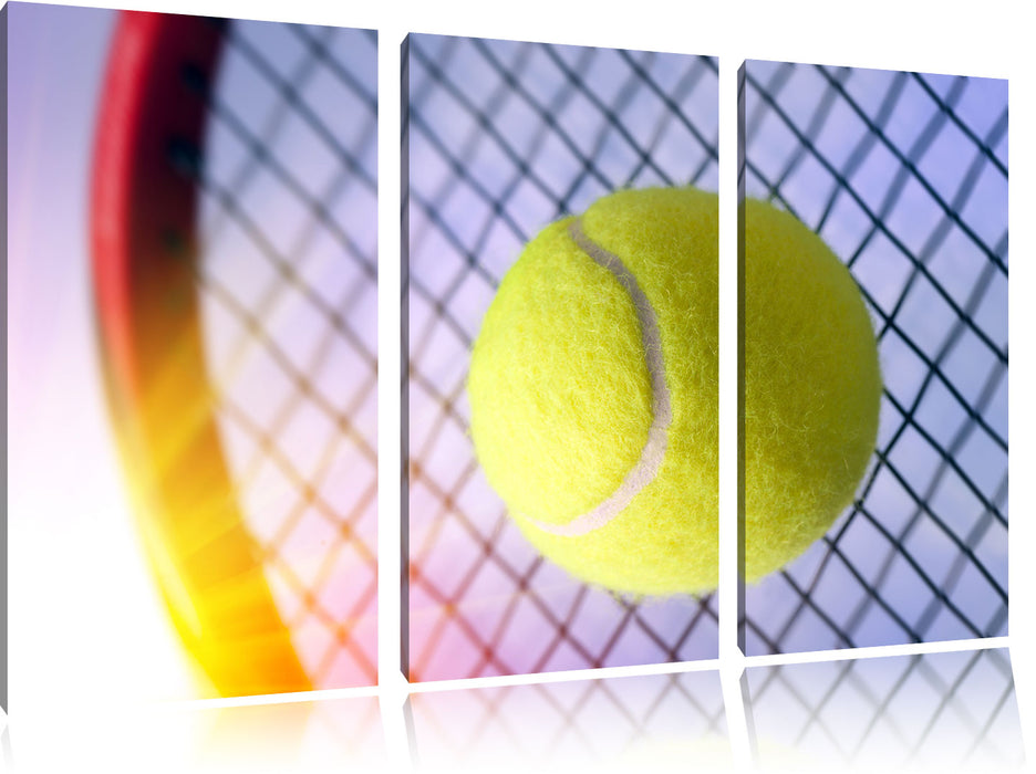 Tennisschläger Tennisball Leinwandbild 3 Teilig