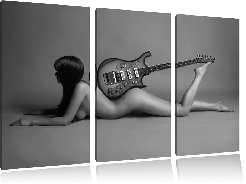 Nackte Frau mit Gitarre Leinwandbild 3 Teilig