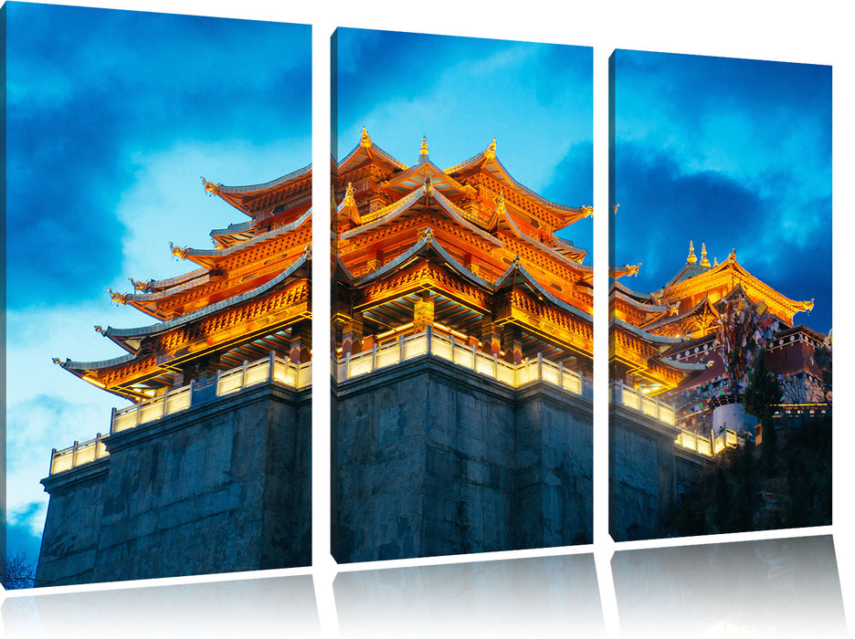 Leuchtender Tempel in China Leinwandbild 3 Teilig