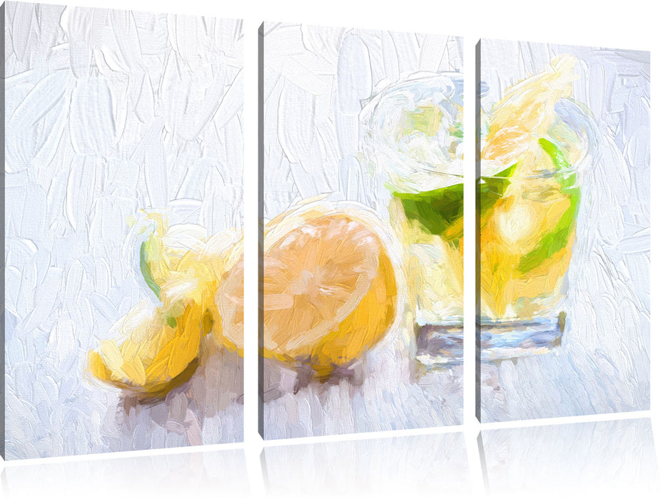 Gin Tonic Shot mit Zitronen Leinwandbild 3 Teilig