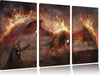 Ritter Drachen Feuer Leinwandbild 3 Teilig