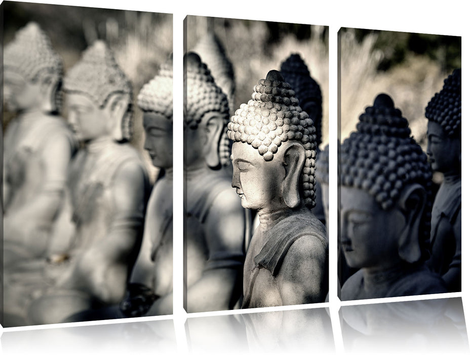 Buddha-Statuen in einer Reihe Leinwandbild 3 Teilig