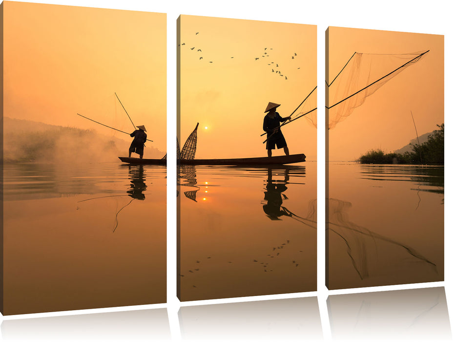Fischer beim Angeln in Thailand Leinwandbild 3 Teilig