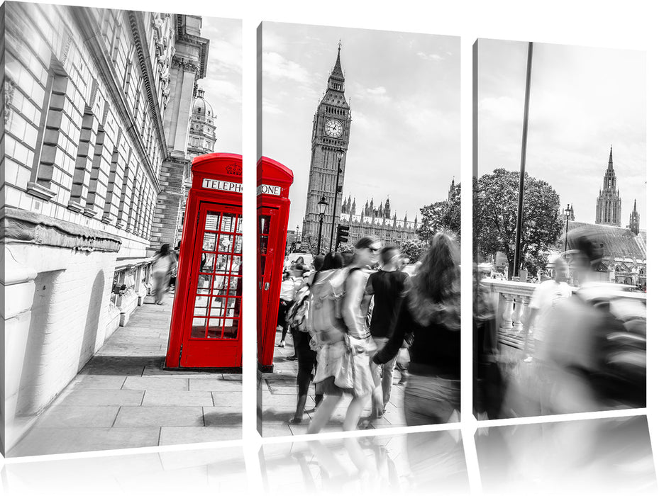 Typische Telefonzelle in London Leinwandbild 3 Teilig