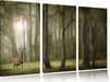 Hirsch im Wald Leinwandbild 3 Teilig