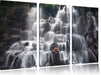 Yoga am Wasserfall in Bali Leinwandbild 3 Teilig
