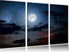 Leuchtender Mond am Nachthimmel Leinwandbild 3 Teilig