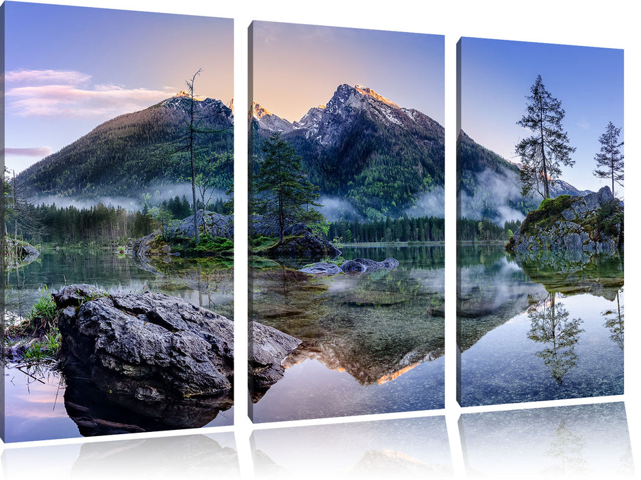 Sonnenaufgang am Hintersee Leinwandbild 3 Teilig