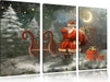 Weihnachtsmann mit Geschenken Leinwandbild 3 Teilig