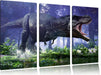 T-Rex Dinosaurier im Wald Leinwandbild 3 Teilig