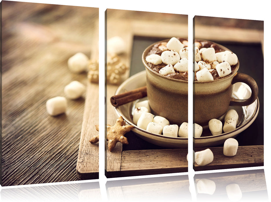 Kakaogetränk mit Marshmallows Leinwandbild 3 Teilig
