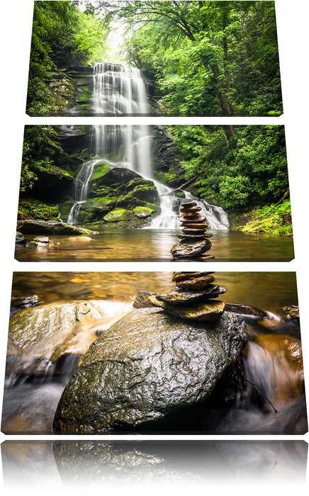 Zen Steine vor Wasserfall Leinwandbild 3 Teilig