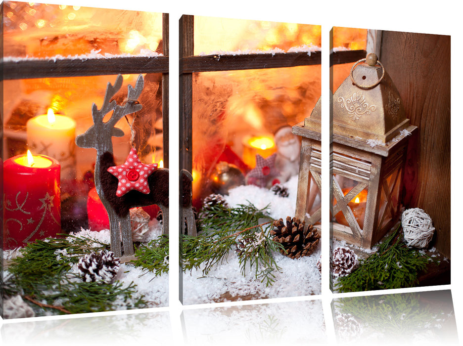 weihnachtlich Fensterbrett Leinwandbild 3 Teilig