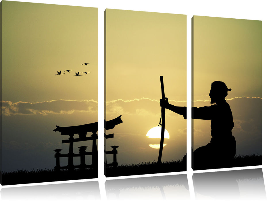 Samurai-Meister vor Horizont Leinwandbild 3 Teilig