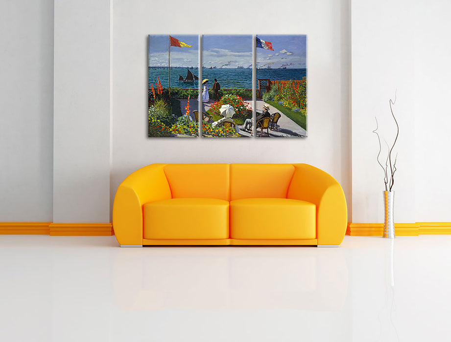 Claude Monet - Garten in Sainte-Adresse Leinwandbild im Wohnzimmer 3Teilig