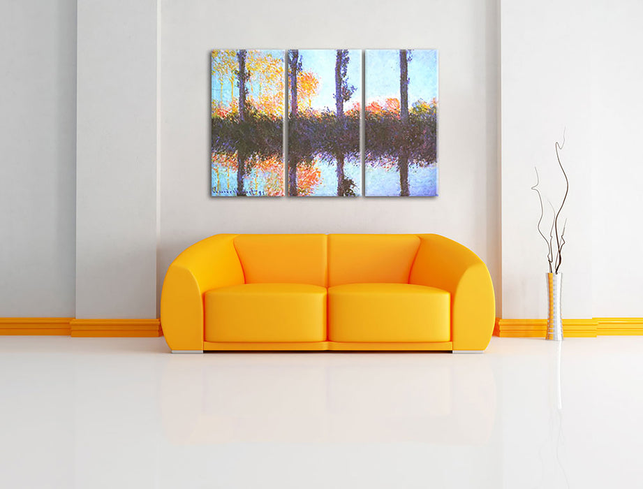 Claude Monet - Die vier Pappeln Leinwandbild im Wohnzimmer 3Teilig