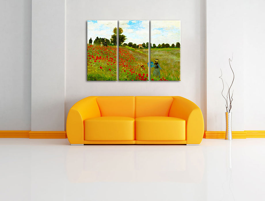 Claude Monet - Felder um Argenteuil Leinwandbild im Wohnzimmer 3Teilig