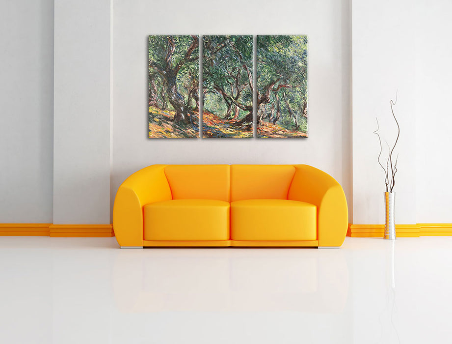 Claude Monet - Die Bodmer Eiche Fontainebleau Leinwandbild im Wohnzimmer 3Teilig